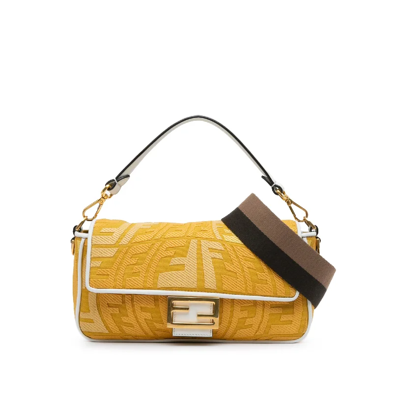 Medium - sized Fendi shoulder bags in rich, deep colors like burgundy for a sophisticated appearanceYellow Fendi Sarah Coleman FF Canvas Fisheye  Baguette Satchel