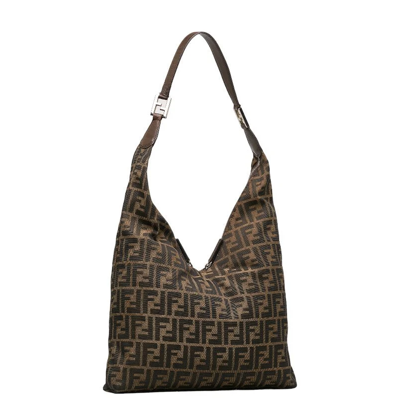 Fendi By The Way bags with a leather - wrapped drawstring for a luxurious and tactile feelFendi Zuka One-Shoulder Bag Brown Canvas Leather  Fendi