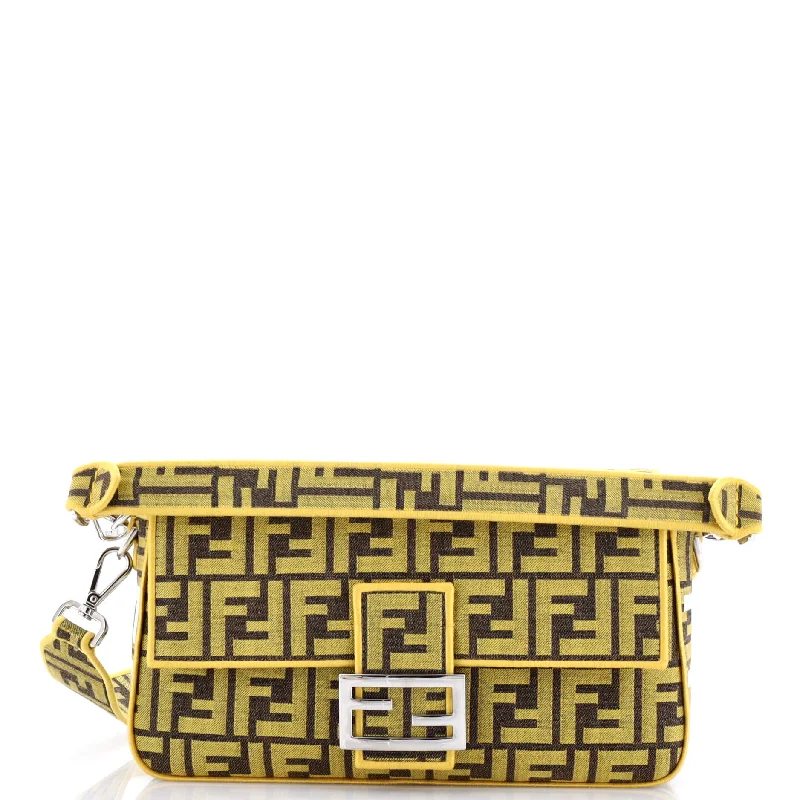 Ladies Fendi shoulder bags with a tassel - decorated zipper for added charm and stylex Fendi Fragment Baguette NM Bag Zucca Canvas Medium