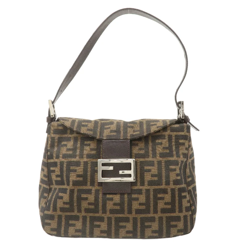 Medium - sized Fendi shoulder bags in rich, deep colors like burgundy for a sophisticated appearanceFENDI Zucca Canvas Leather Shoulder Bag Brown Black 26426