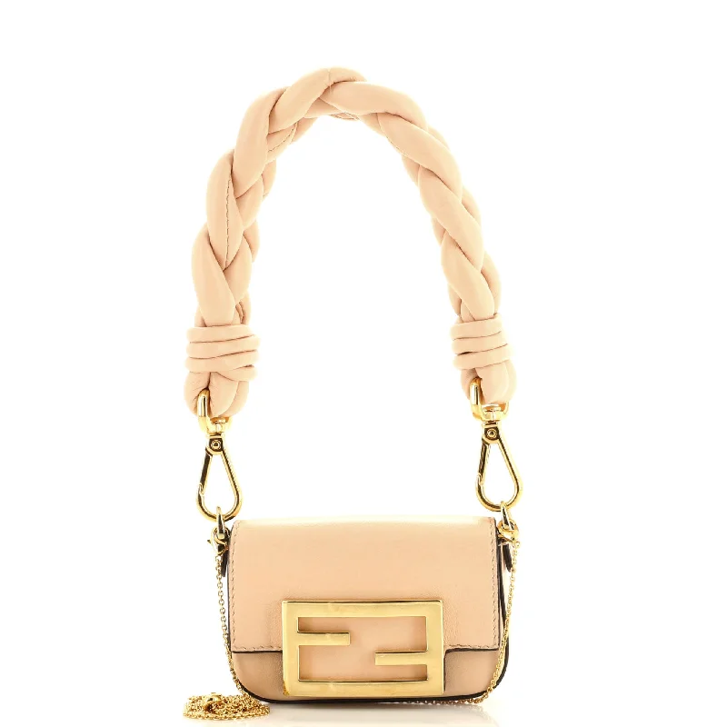 Fendi handbags with a metal - framed clasp for durability and a stylish lookMaxi Handle Chain Baguette Charm Bag Leather Nano