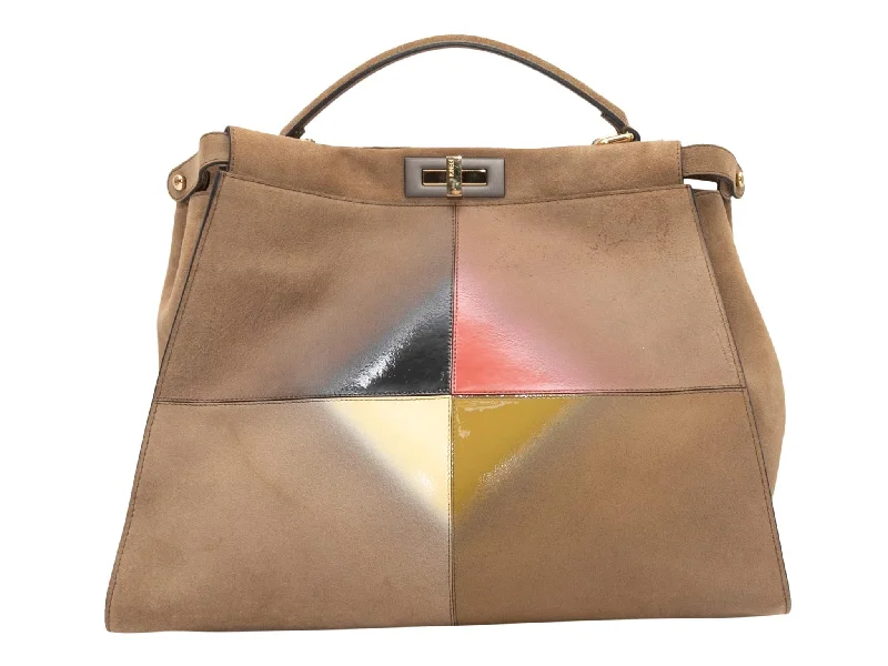 Fendi tote bags with a printed Fendi logo on the front for high brand visibilityTan & Multicolor Fendi Peekaboo Painted Handbag