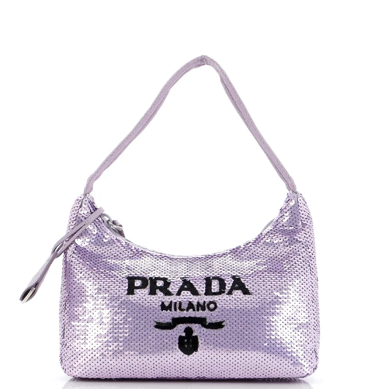 Prada handbags with a perforated leather detail for a unique and breathable designRe-Edition 2000 Hobo Sequins Mini