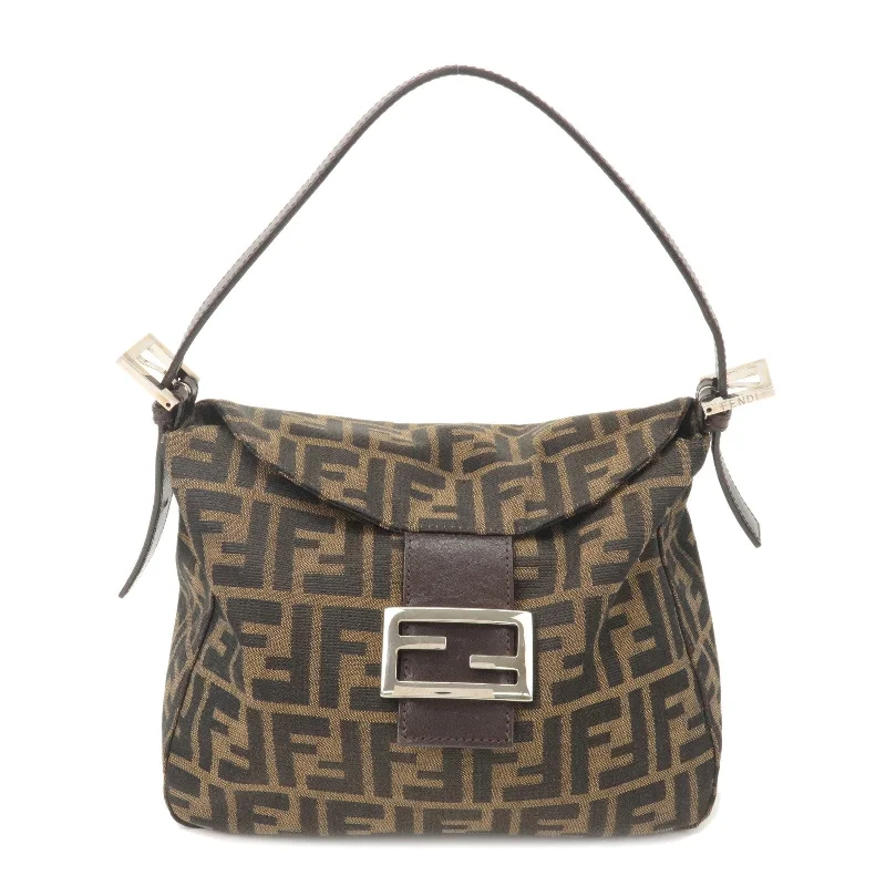 Ladies Fendi crossbody bags with a single - strap design for simplicity and ease of useFENDI Zucca Canvas Leather Shoulder Bag Brown Black 26426