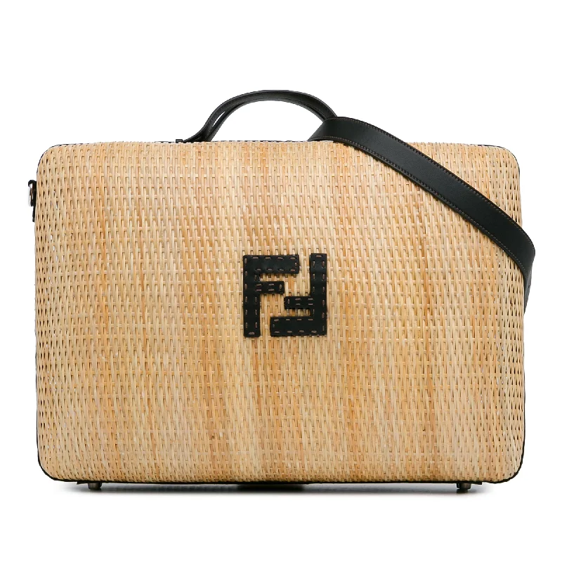 Small - sized Fendi crossbody bags in smooth calfskin leather for a compact and stylish carryTan Fendi Rattan Travel Bag