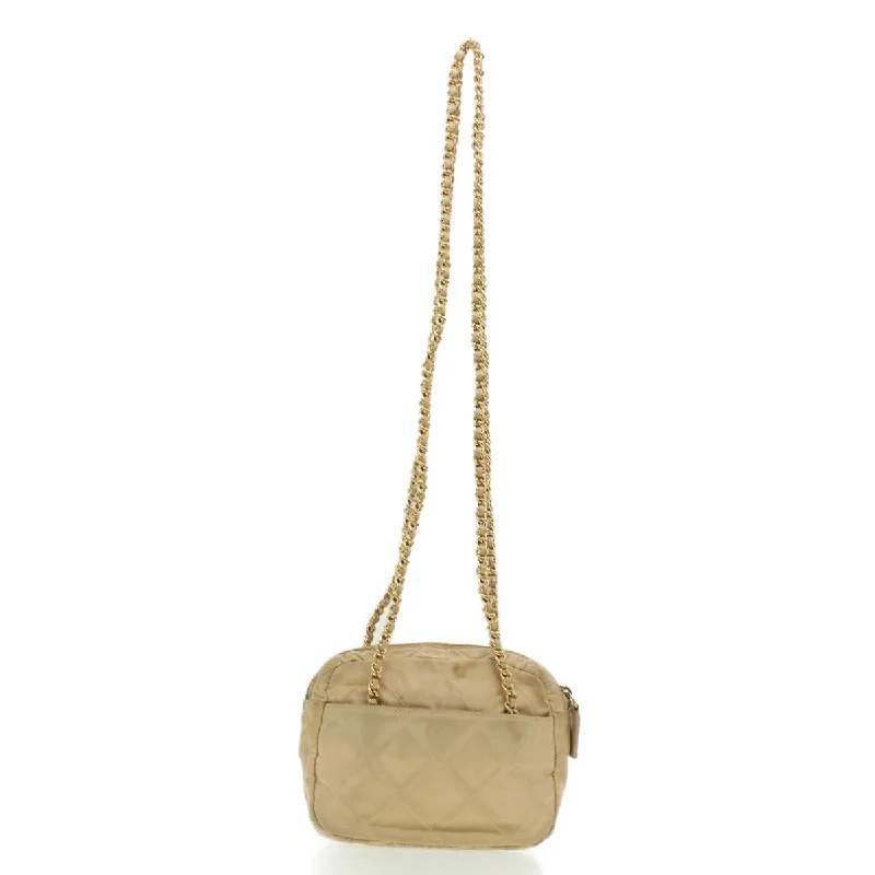 Prada bags with a detachable mirror inside for quick touch - upsPRADA Quilted Chain Shoulder Bag Nylon Beige  41312