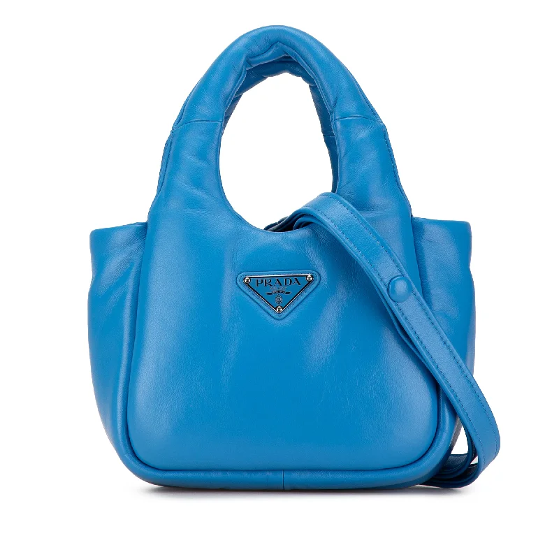 Prada handbags with a metal - framed clasp for durability and styleBlue Prada Small Padded Soft Nappa Bag Satchel