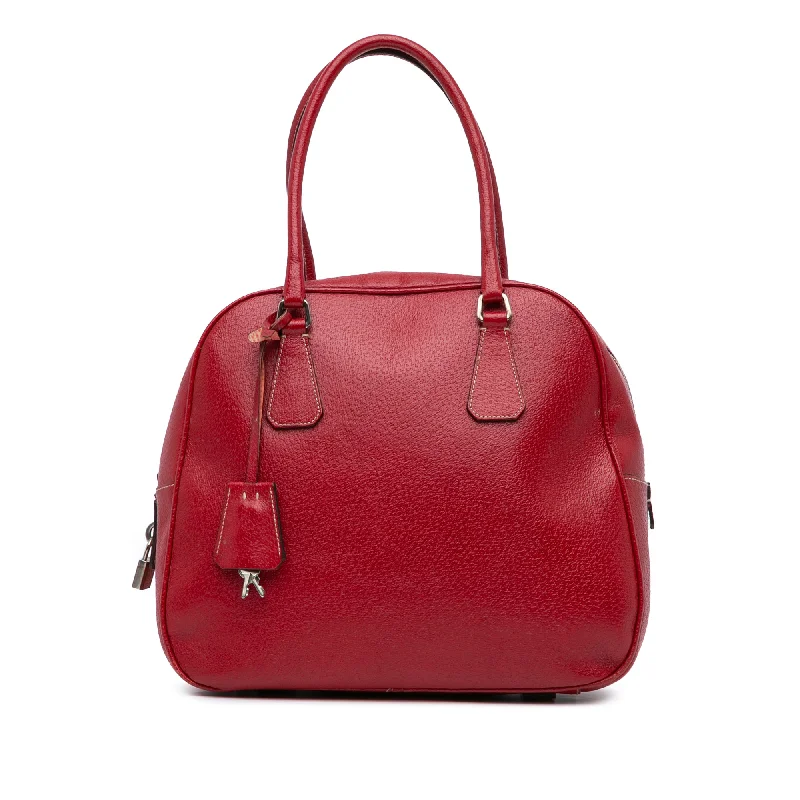 Prada bags with a chain - link trim and a leather body for a modern and stylish edgeRed Prada Cinghiale Bauletto Handbag