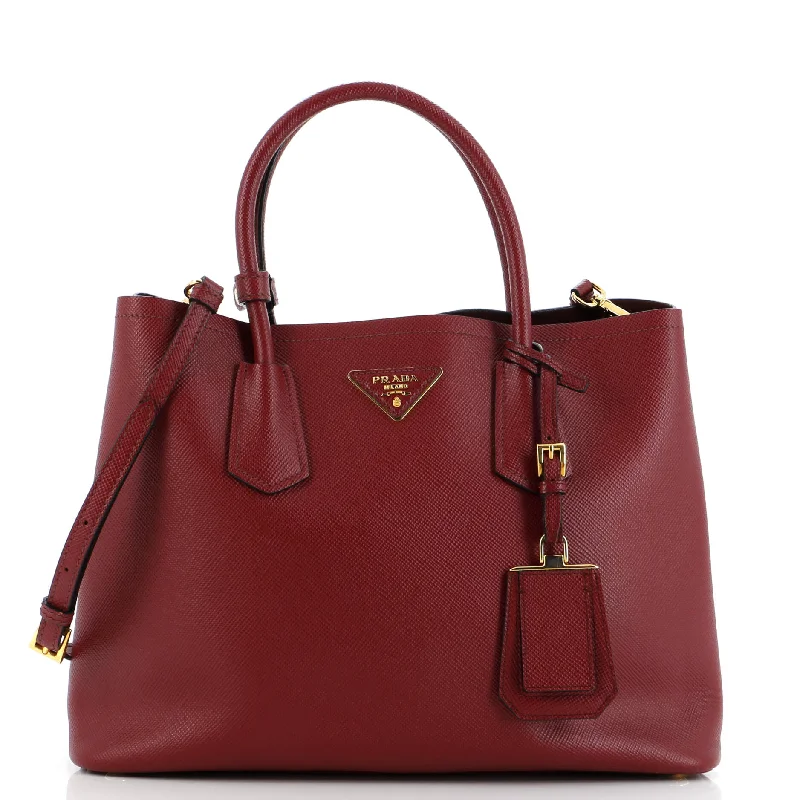 Ladies Prada shoulder bags with a magnetic - closure flap for easy opening and closingCuir Double Tote Saffiano Leather Medium