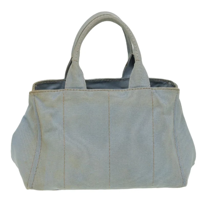 Prada bags with a front - zip pocket for small items like cards and keysPRADA Canapa MM Hand Bag Canvas Blue  bs16229