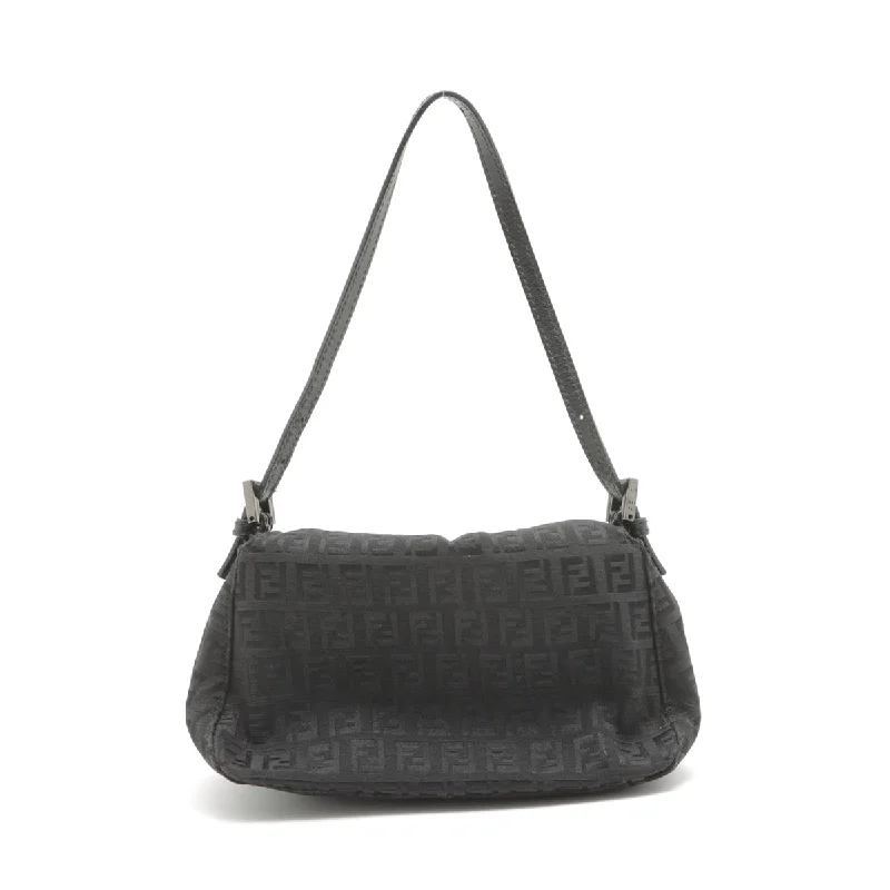 Ladies Fendi Peekaboo bags with a hand - carved leather detail for a unique and artisanal touchFendi Mamma Bucket  Canvas  Leather Handbag Black 8BR180