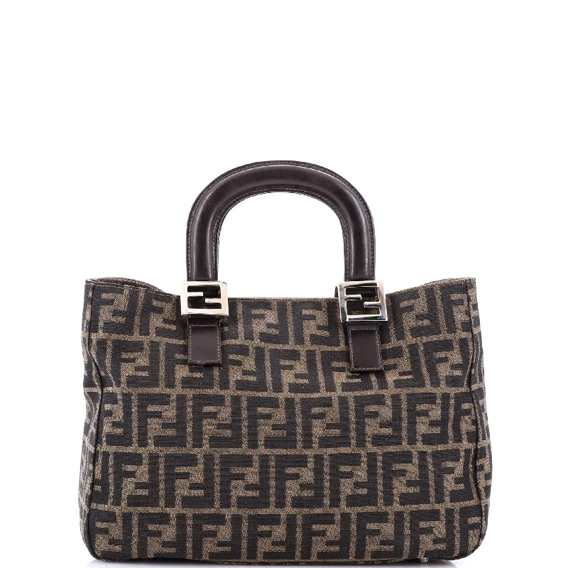 Fendi By The Way bags with a contrast - colored interior for visual interestVintage FF Handle Tote Zucca Canvas Small