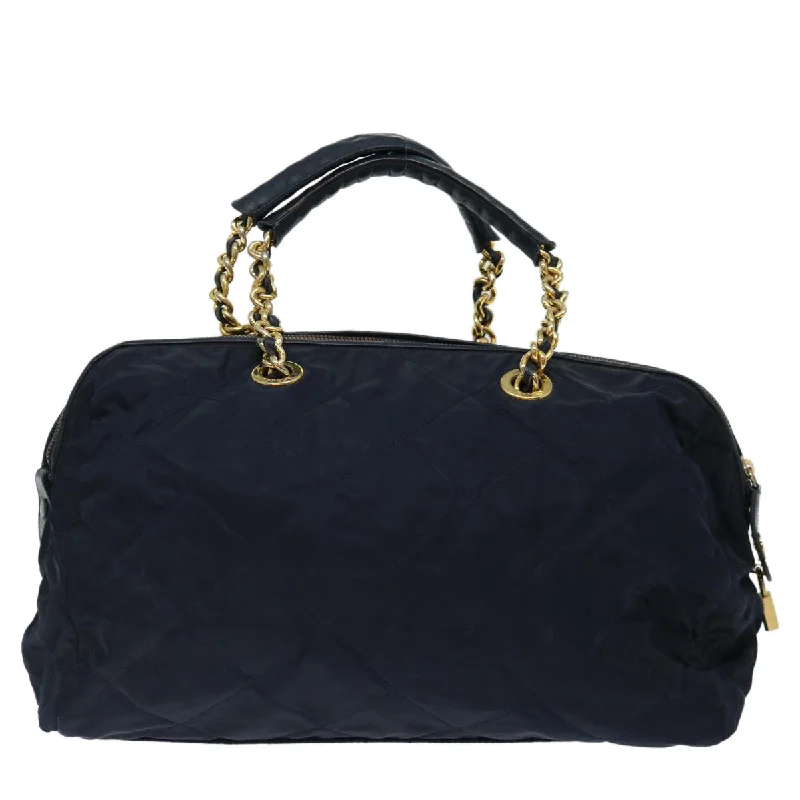 Prada handbags with a patent - leather finish for a shiny and sophisticated appearancePRADA Quilted Hand Bag Nylon Navy  ac2871