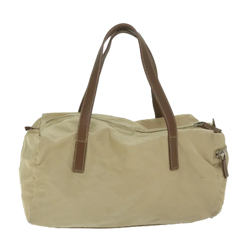 Prada bags with a back - zip pocket for storing valuables securelyPRADA Hand Bag Nylon Beige  hk1030