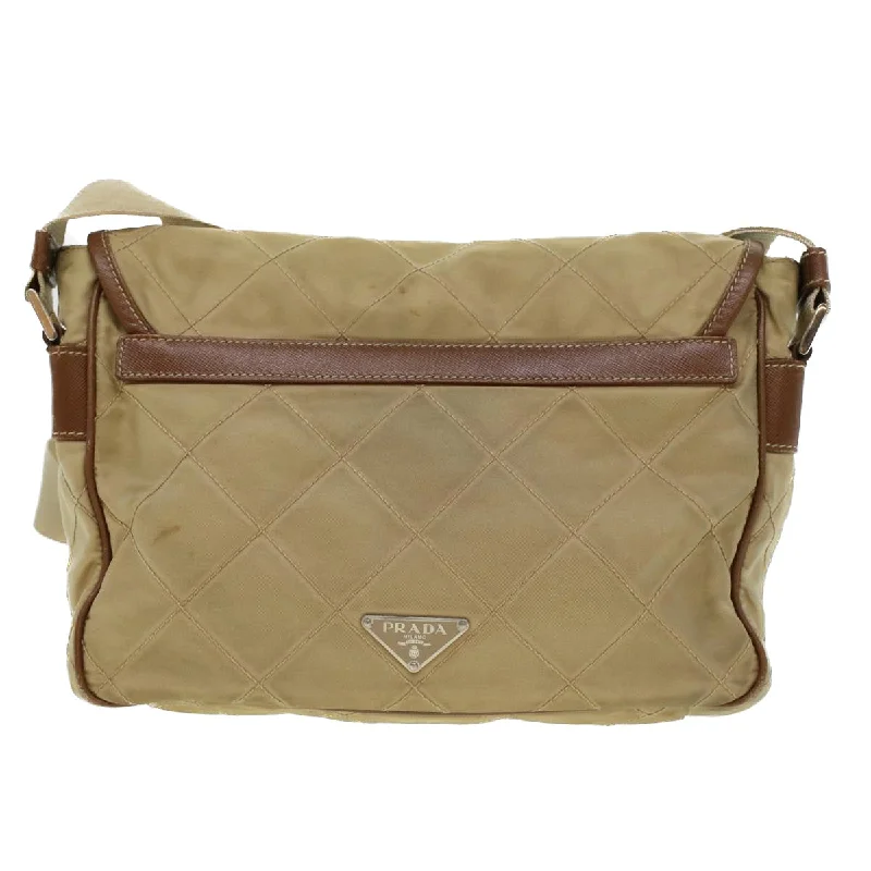 Prada Cahier bags with a leather - wrapped handle for a luxurious feelPRADA Quilted Shoulder Bag Nylon Beige  42742