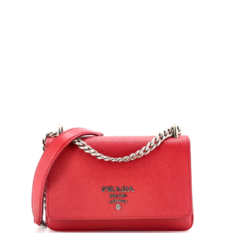 Prada crossbody bags with adjustable nylon straps for comfort and durabilityChain Flap Crossbody Bag Saffiano and Soft Calf Small