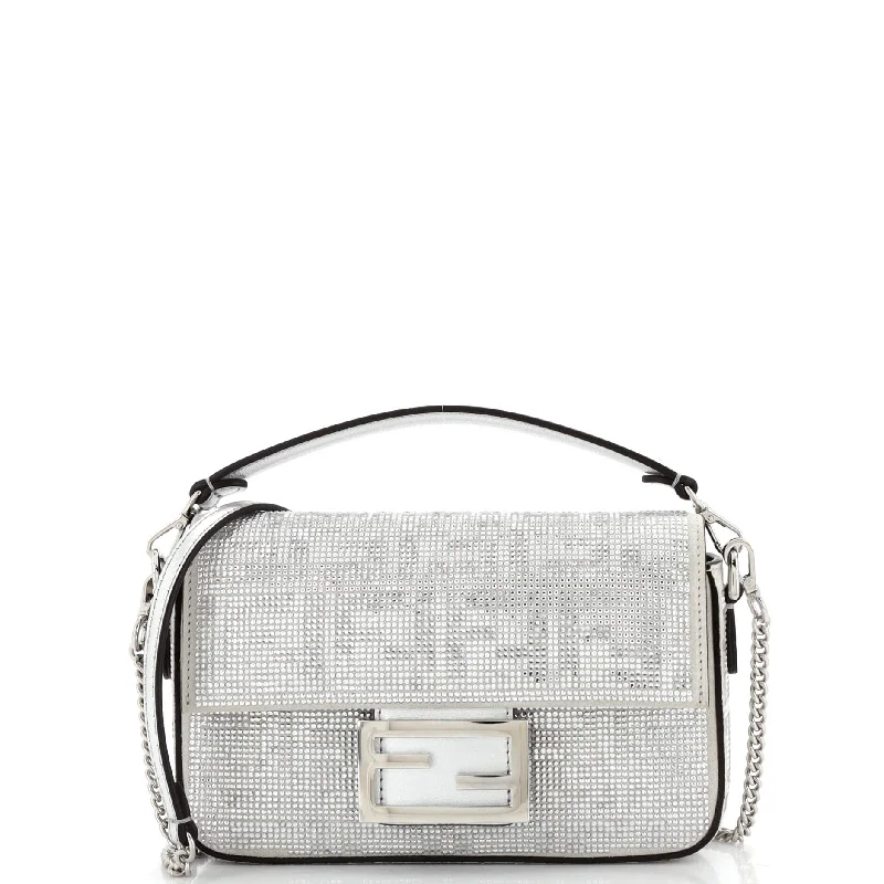 Fendi By The Way bags with a crystal - embellished FF logo for added luxury and glamourBaguette NM Bag Zucca Crystal Embellished Suede Mini