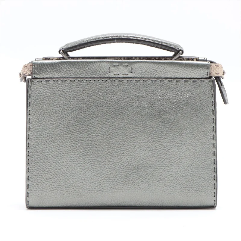 Fendi bags with a front - flap pocket and a turnlock for a classic and elegant aestheticFendi Selleria Pica Boufit Mini Leather  Pearson 2WAY Handbag Silver 7VA422