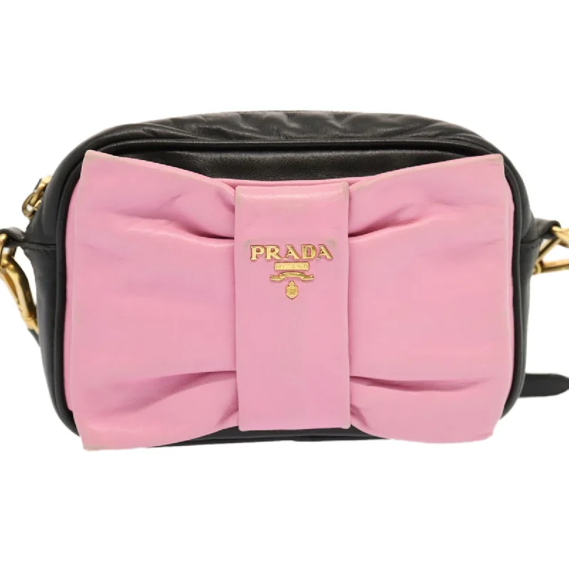 Prada nylon backpacks with a padded laptop compartment for travel and studyPRADA Ribbon Shoulder Bag Leather Pink Black  am6034