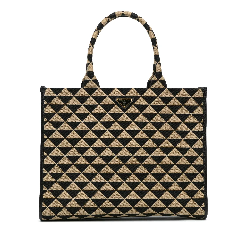 Medium - sized Prada tote bags in classic black for everyday versatilityBrown Prada Large Triangolo Jacquard Symbole Tote