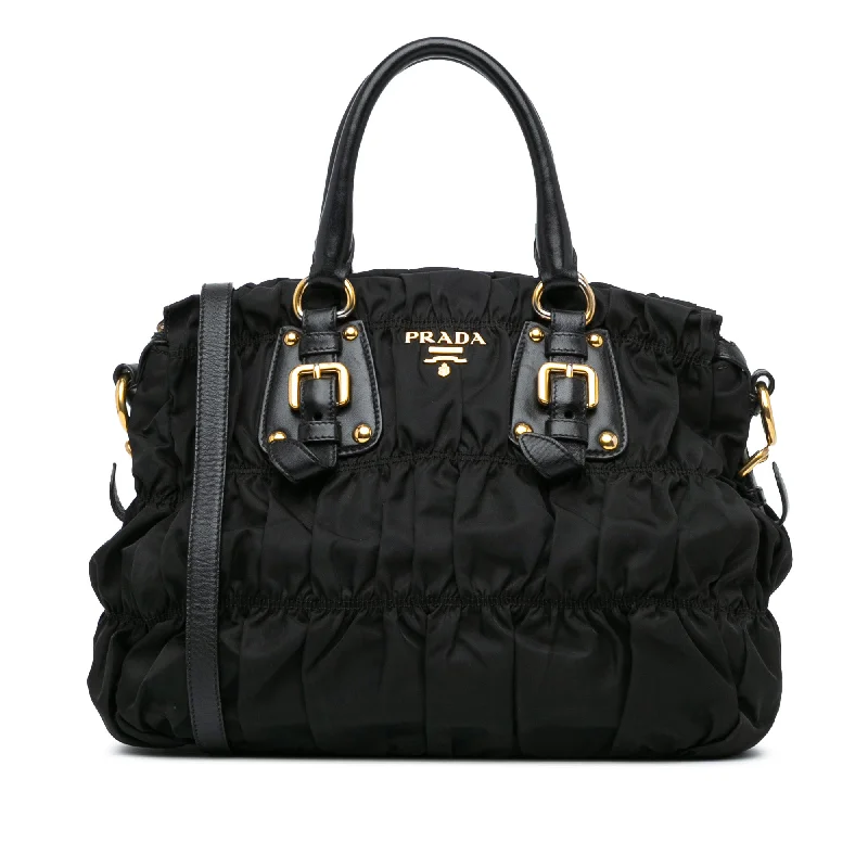 Small - sized Prada Saffiano leather bags for a compact and stylish carryBlack Prada Tessuto Gaufre Satchel