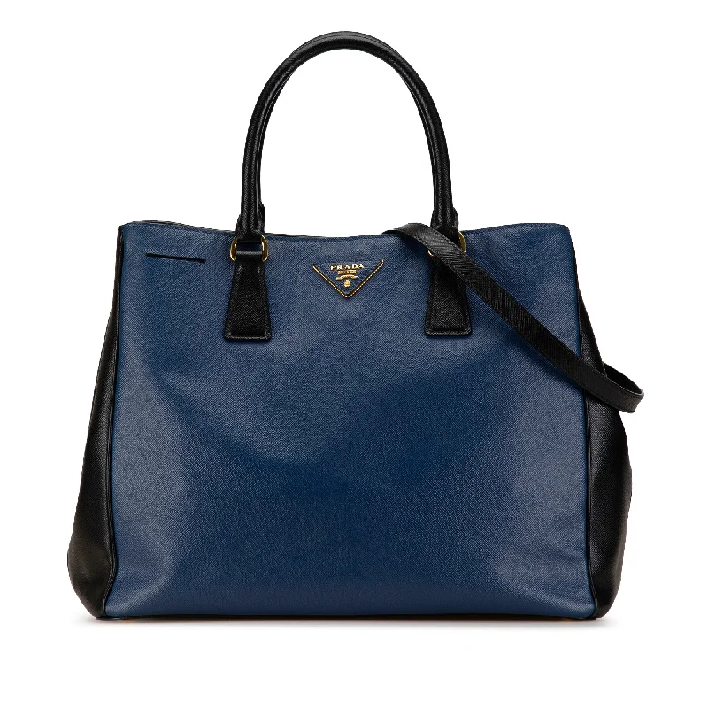 Prada bags with a front - zip pocket for small items like cards and keysBlue Prada Medium Saffiano Lux Bicolor Galleria Satchel