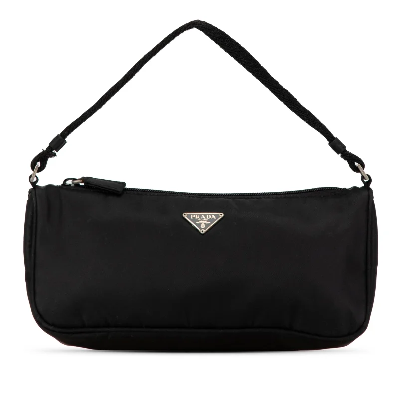 Prada bags with a front - flap pocket for quick access to essentialsBlack Prada Tessuto Shoulder Bag