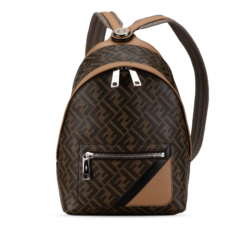 Fendi Baguette bags with a detachable charm featuring the brand's mascotBrown Fendi Small Zucca Coated Canvas Chiodo Diagonal Backpack