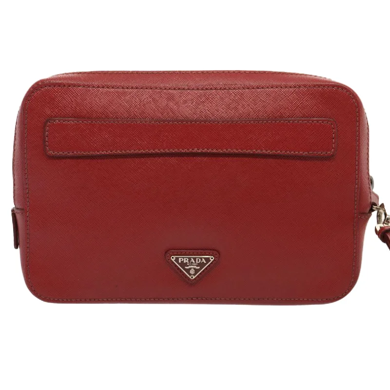 Prada bags with a back - zip pocket for storing valuables securelyPRADA Safiano leather Clutch Bag Red  ac2882