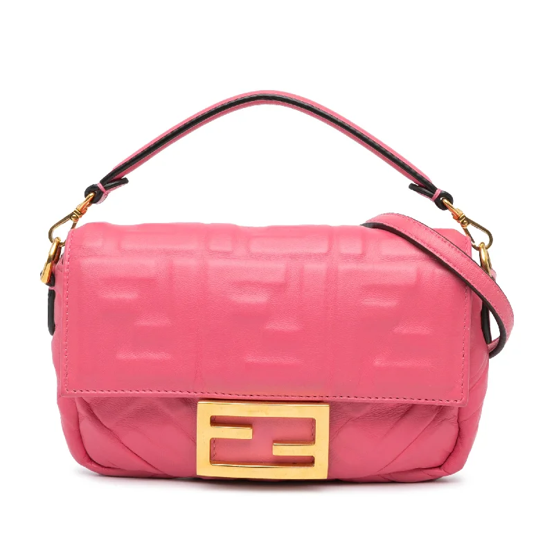 Fendi backpacks with a built - in rain cover for protection in wet weatherPink Fendi Mini Zucca Embossed Baguette Satchel