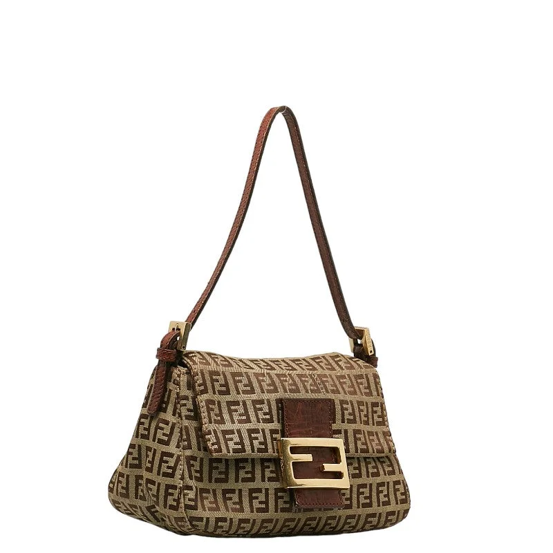 Ladies Fendi shoulder bags with a tassel - decorated zipper for added charm and styleFENDI FENDI  8BR180 Shoulder Bag Canvas/Leather Beige Brown