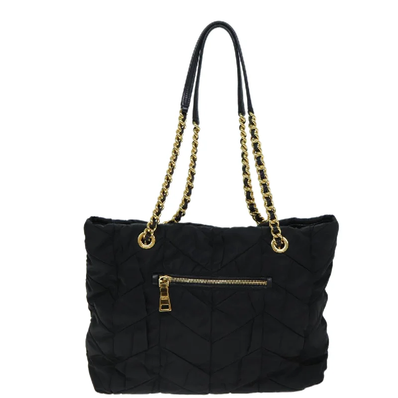 Prada Cleo bags with a crystal - embellished logo for added luxuryPRADA Quilted Chain Shoulder Bag Nylon Black  am6356