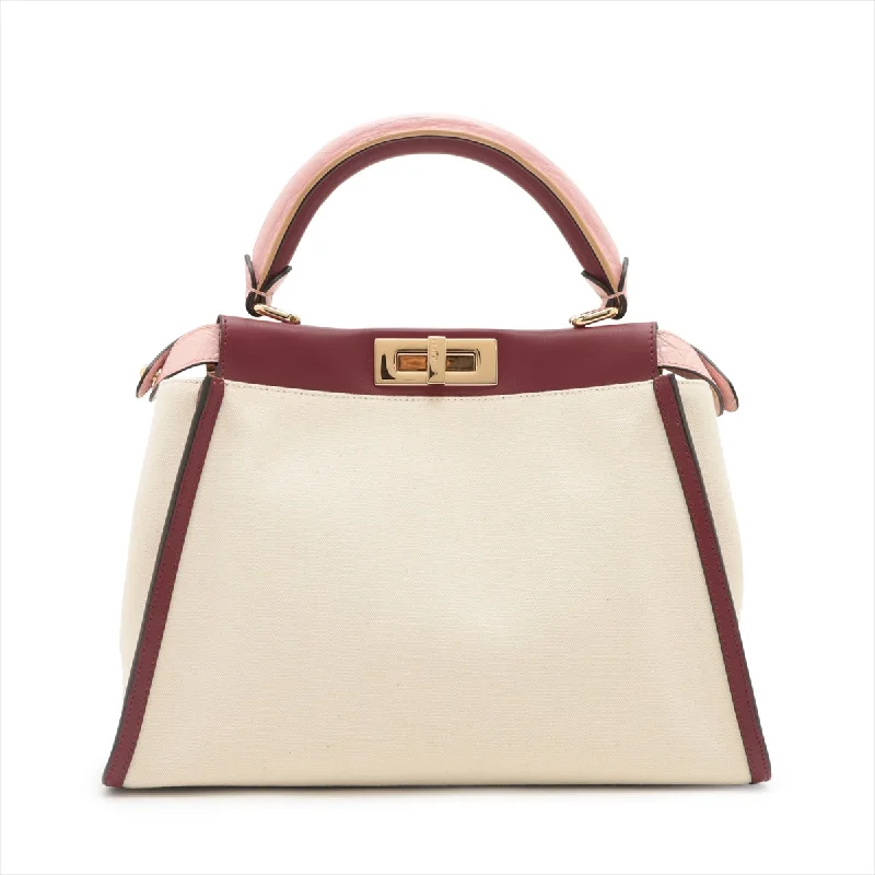 Ladies Fendi Sunshine Shopper bags in a pastel shade like mint for a soft and delicate appearanceFendi Peekaboo Regular Canvas  Leather 2WAY Handbag Beige 8BN290