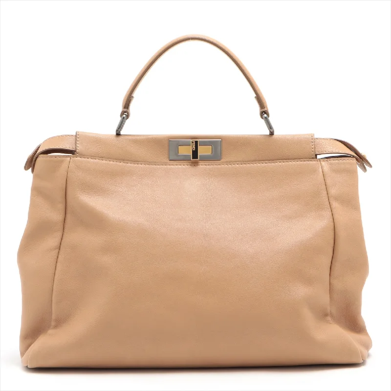 Small - sized Fendi crossbody bags in smooth calfskin leather for a compact and stylish carryFENDI Peekaboo Lodge Handbag in Leather Beige 8BN210