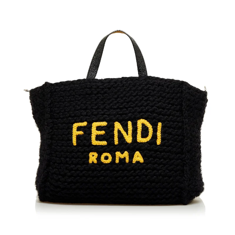 Fendi handbags with a glow - in - the - dark FF logo for a fun and unique featureBlack Fendi Wool Satchel