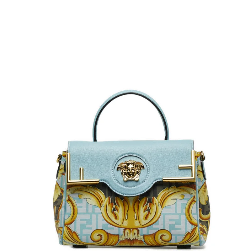 Fendi bags with a patent - leather finish for a shiny and sophisticated appearanceFendi  Versaca Versace FACE FENDACE LA MEDUESA 2WAY DBFI039 Light Blue Multicolor Leather  FENDI