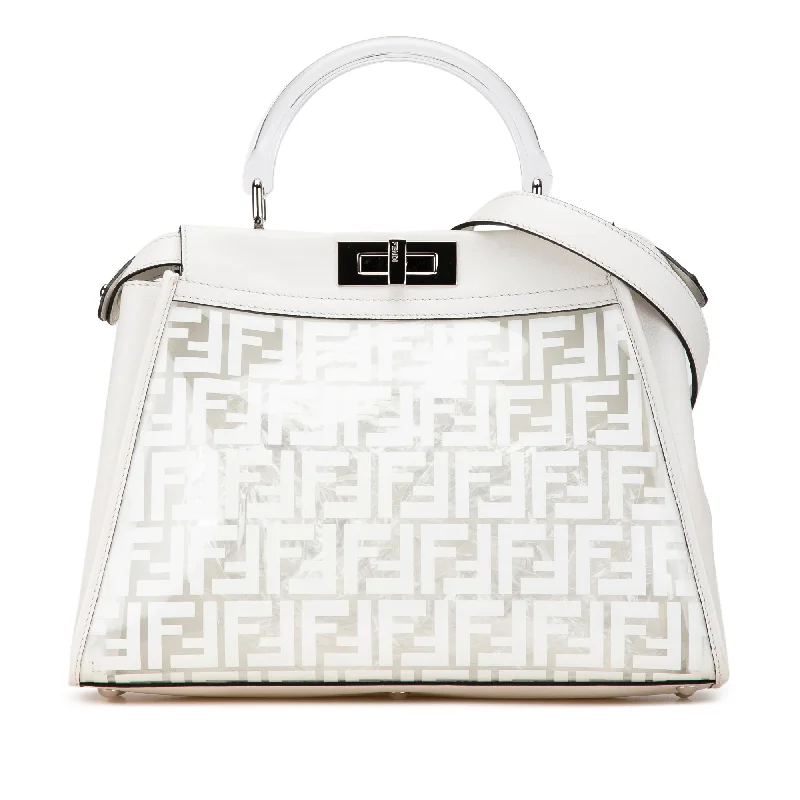 Fendi bags with a Bluetooth - enabled key finder for never losing keys againWhite Fendi Limited Edition Medium PVC Peekaboo Satchel