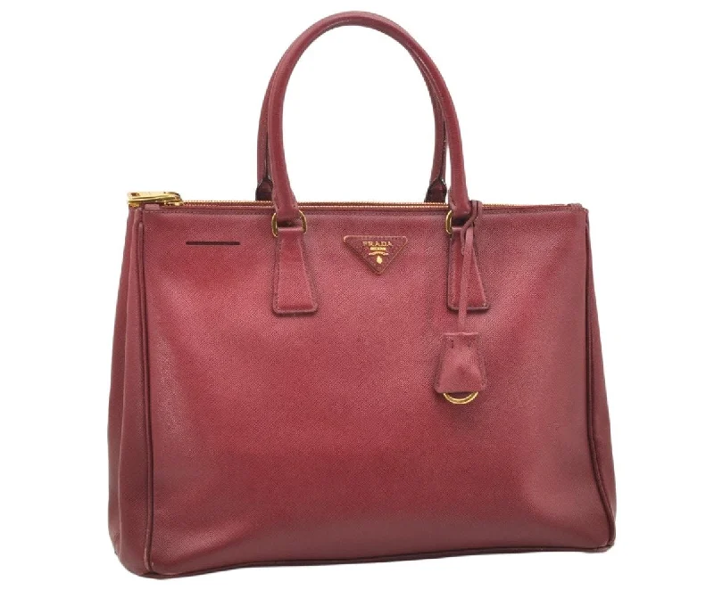 Prada Cahier bags featuring the signature triangular logo plaqueAuthentic PRADA Galleria Saffiano 2Way Shoulder Hand Bag Leather Bordeaux 7514K