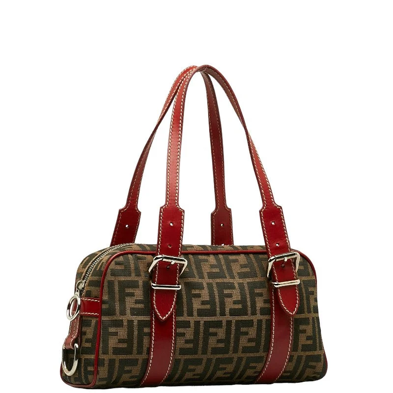 Fendi handbags with a glow - in - the - dark FF logo for a fun and unique featureFENDI Zucca Shoulder Bag in Monogram 8BR149 Brown Red