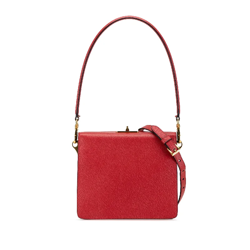 Prada bags with a snap - button closure and a decorative charm for a fashionable lookRed Prada Saffiano Begonia Satchel