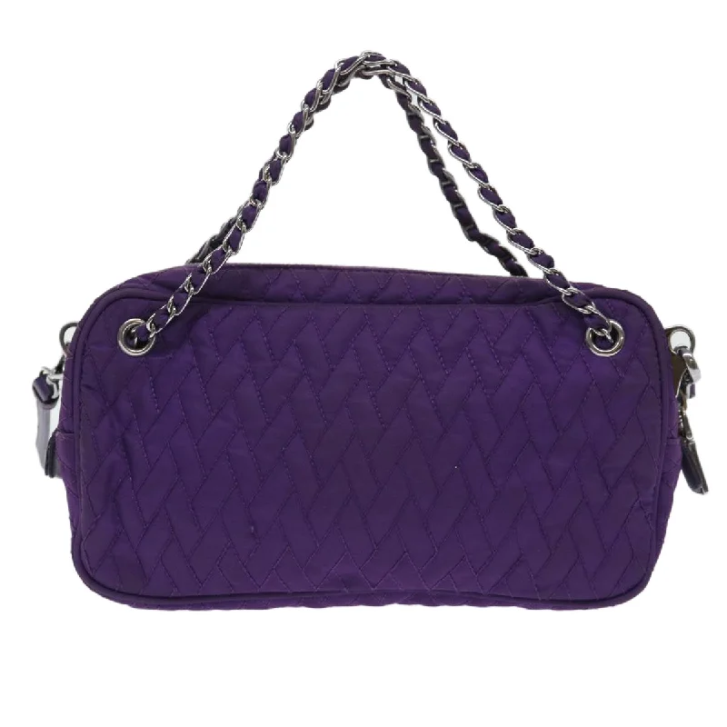 Ladies Prada shoulder bags with a magnetic - closure flap for easy opening and closingPRADA Quilted Chain Shoulder Bag Nylon Purple  ep1348