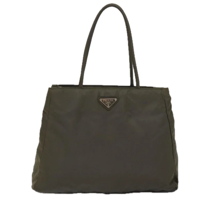 Prada bags with a front - flap pocket for quick access to essentialsPRADA Hand Bag Nylon Khaki  bs15044