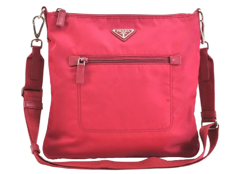 Prada tote bags with a spacious interior and a magnetic - snap closureAuthentic PRADA Nylon Tessuto Leather Shoulder Cross Body Bag Purse Pink 7497K