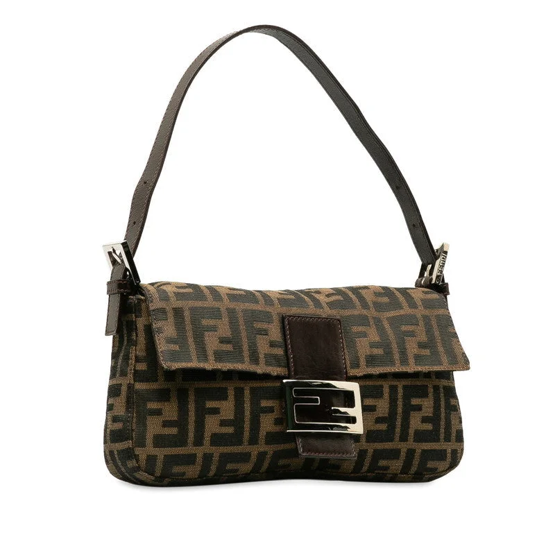 Fendi tote bags with a double - zip closure for enhanced securityFY ZUCKA MANMABACKET HANDBACK Brown canvas leather ladies FENDI