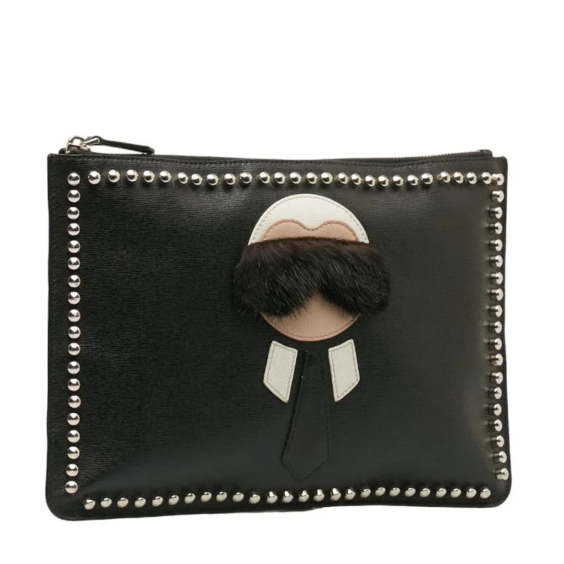 Ladies Fendi Peekaboo bags with a hand - stitched leather handle for artisanal charmFendi Karl Lagerfeld Cracks Bag 7N0078 Black Leather  Fendi