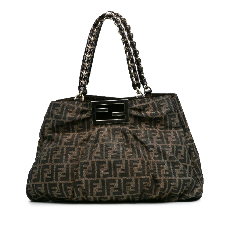 Ladies Fendi Peekaboo bags with a front - pocket organizer for quick access to essentialsBrown Fendi Zucca Canvas Mia Tote