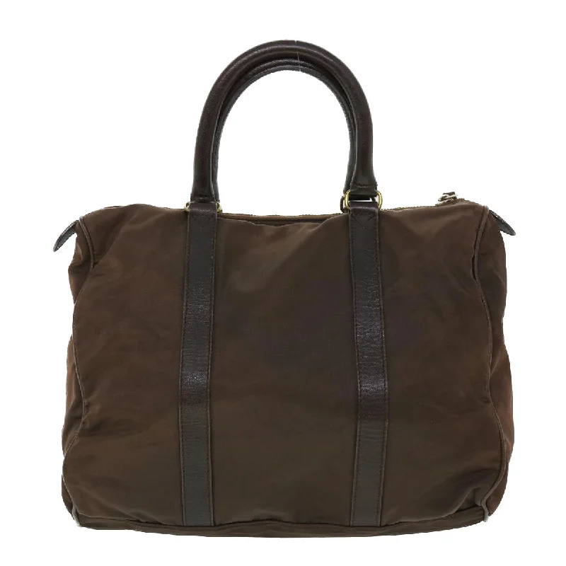 Prada bags with a chain - link trim and a leather body for a modern and stylish edgePRADA Hand Bag Nylon Leather Brown  bs8055