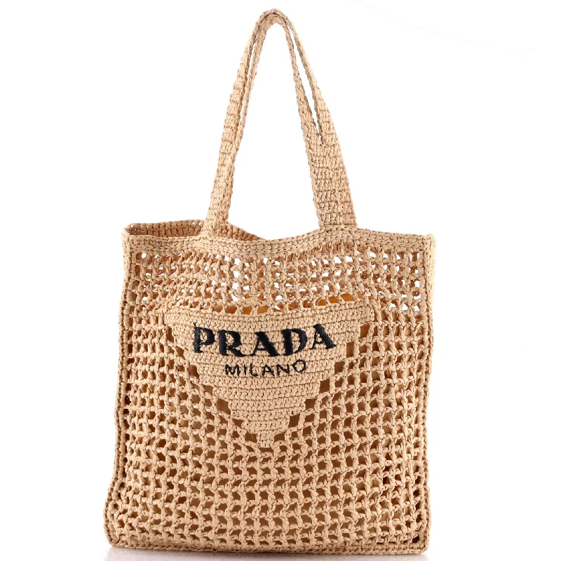 Ladies Prada shoulder bags with a single - handle design for simplicityTriangle Logo Open Tote Raffia