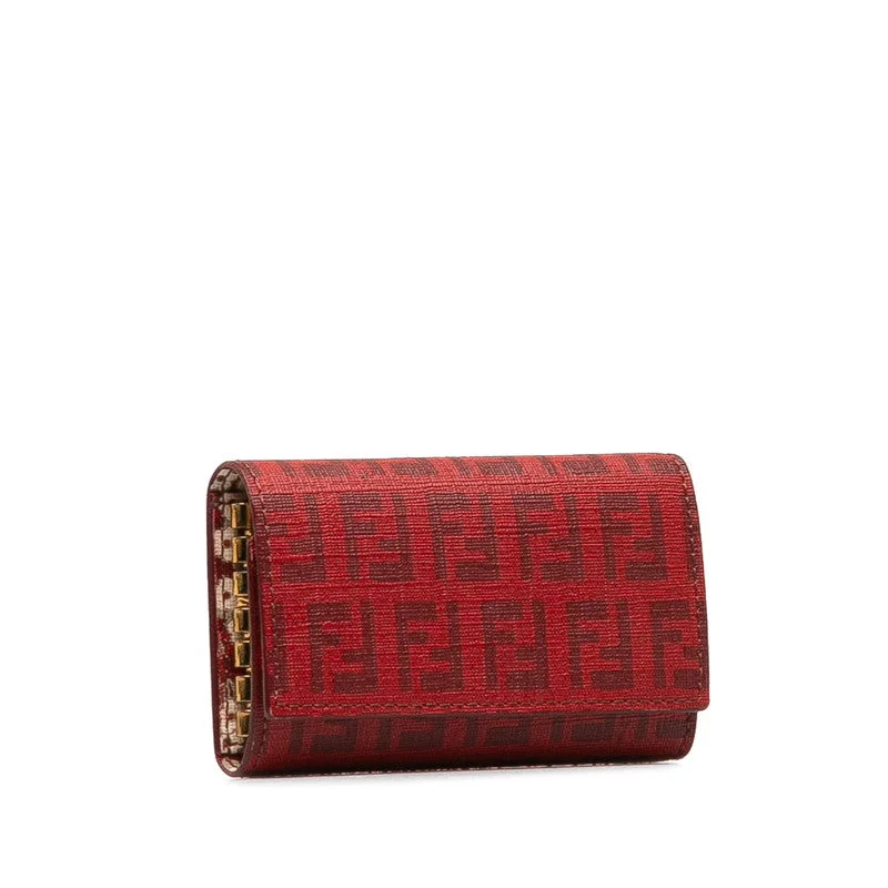 Fendi crossbody bags with a detachable wallet on chain for a hands - free wallet optionFENDI Zucchino Key Holder In Canvas Leather Red 8AP079