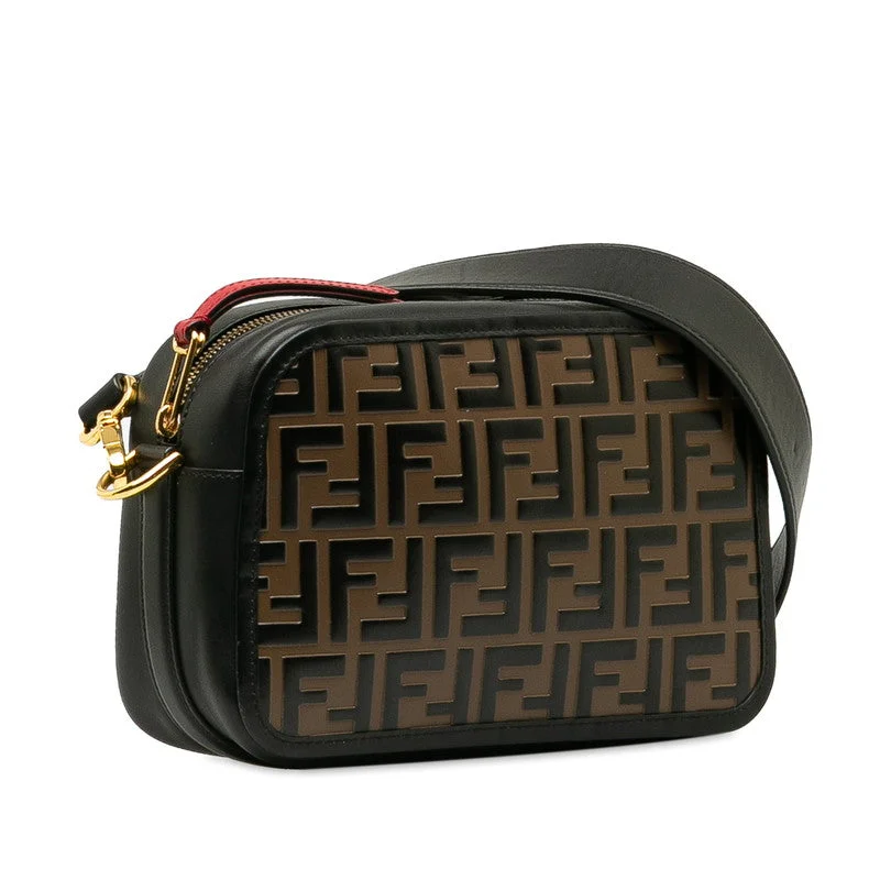 Fendi handbags with a perforated leather detail for a breathable and unique designFendi Zucca Cam Slipper Shoulder Bag 8BT287 Brown Black Leather  Fendi